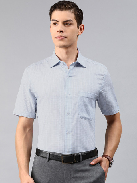 

Louis Philippe Men White & Blue Regular Fit Self Design Formal Shirt
