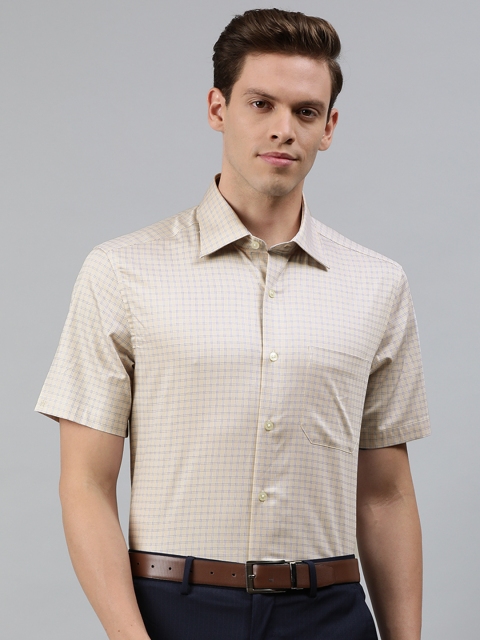 

Louis Philippe Men Beige & Blue Classic Fit Checked Formal Shirt