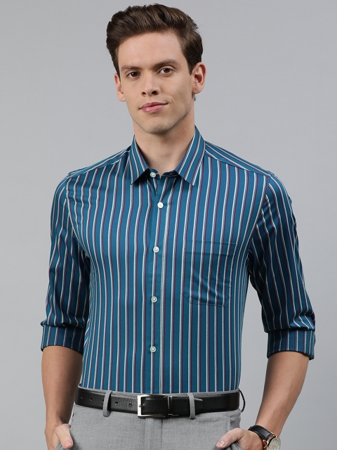 

Louis Philippe Men Blue & White Super Slim Fit Striped Formal Shirt