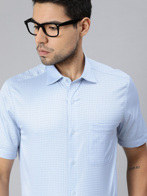 

Louis Philippe Gods & Kings Men Blue Regular Fit Checked Formal Shirt