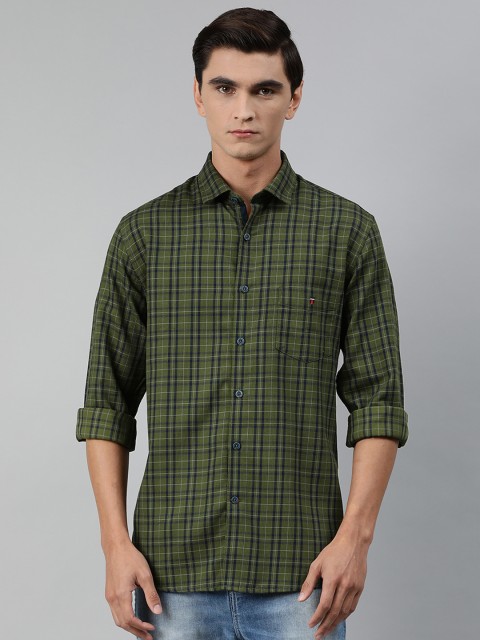 

Louis Philippe Sport Men Olive Green & Navy Blue Slim Fit Checked Casual Shirt