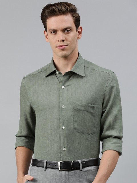 

Louis Philippe Men Olive Green Classic Fit Solid Formal Linen Shirt