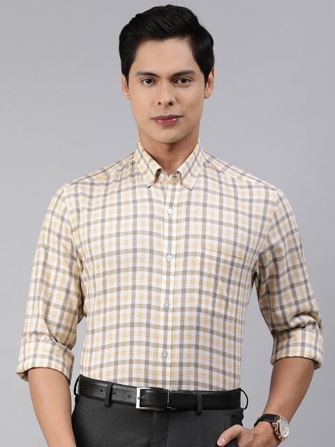 

Louis Philippe Men Yellow & Beige Slim Fit Checked Formal Shirt