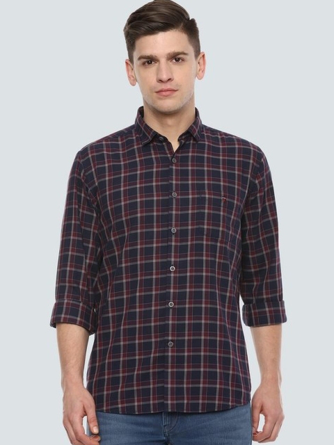 

Louis Philippe Sport Men Navy Blue & Maroon Slim Fit Checked Casual Shirt