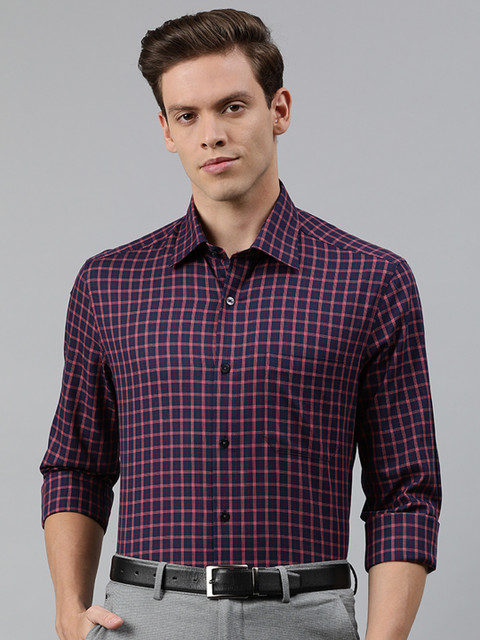 

Louis Philippe Men Navy Blue & Pink Classic Fit Checked Formal Shirt