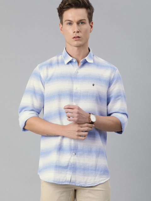 

Louis Philippe Sport Men White Slim Fit Horizontal Stripes Cotton Linen Casual Shirt