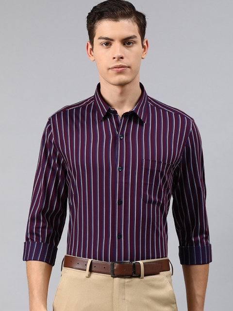 

Louis Philippe Men Burgundy & Blue Super Slim Fit Striped Formal Shirt