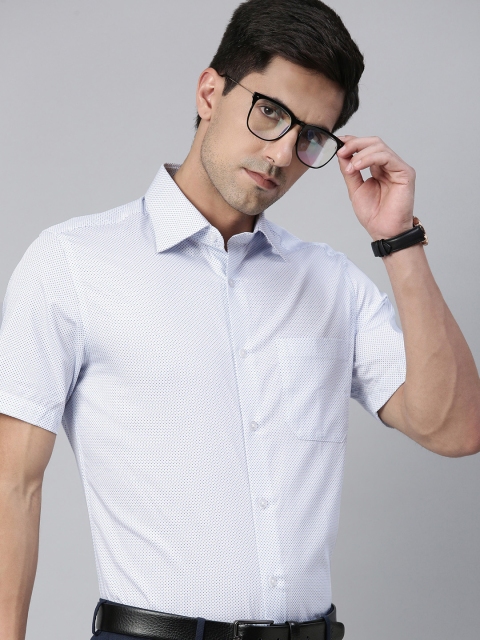 

Louis Philippe Men White & Blue Regular Fit Printed Pure Premium Cotton Formal Shirt