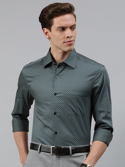 

Louis Philippe Men Grey & Blue Classic Fit Printed Formal Shirt
