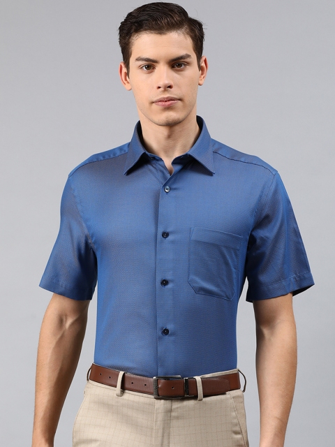 

Louis Philippe Men Navy Blue & Olive Green Regular Fit Self Design Formal Shirt
