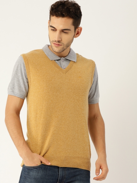 

Monte Carlo Men Mustard Yellow Solid Sweater Vest