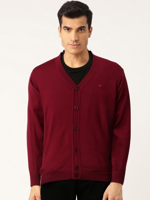 

Monte Carlo Men Maroon Woollen Solid Cardigan