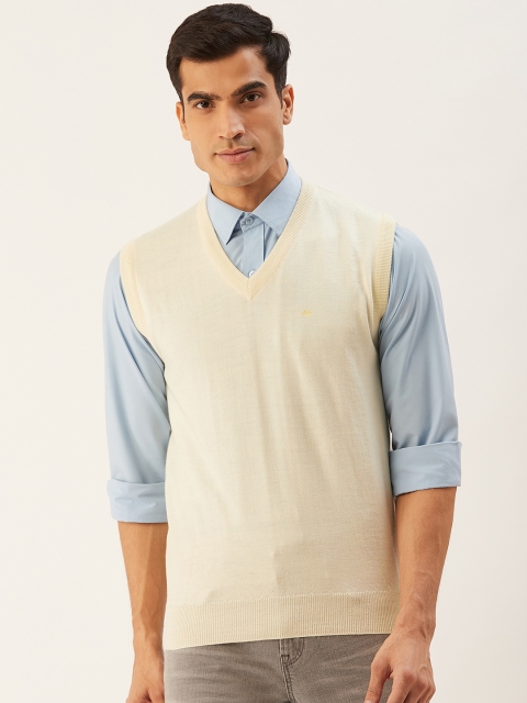 

Monte Carlo Men Cream-Coloured Solid Woollen Sweater Vest