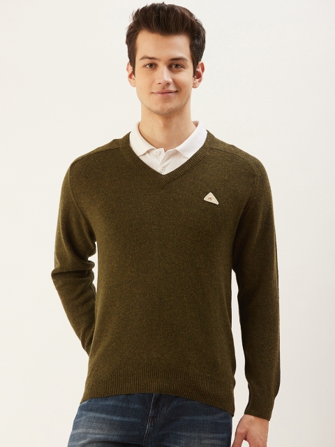 

Monte Carlo Men Olive Green Solid Pullover Sweater