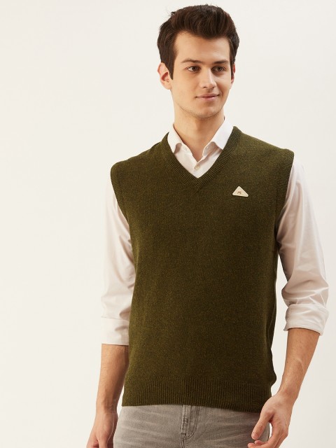 

Monte Carlo Men Olive Green Solid Sweater Vest