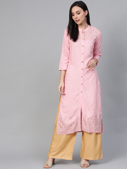 

Jompers Women Pink & Beige Block Printed Kurta with Palazzos