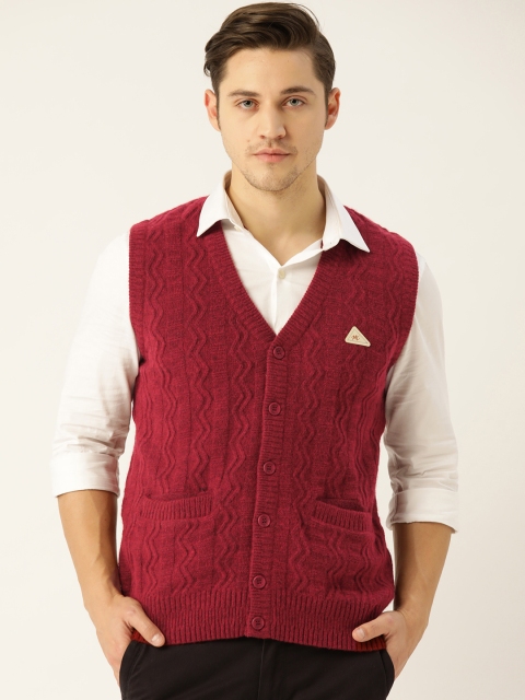 

Monte Carlo Men Maroon Self Design Cardigan Sweater
