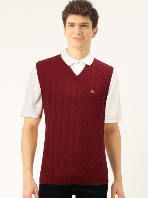 

Monte Carlo Men Maroon Chevron Patterned Woollen Sweater Vest