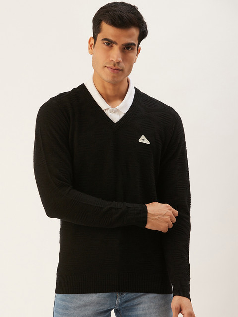 

Monte Carlo Men Black Self Design Pullover