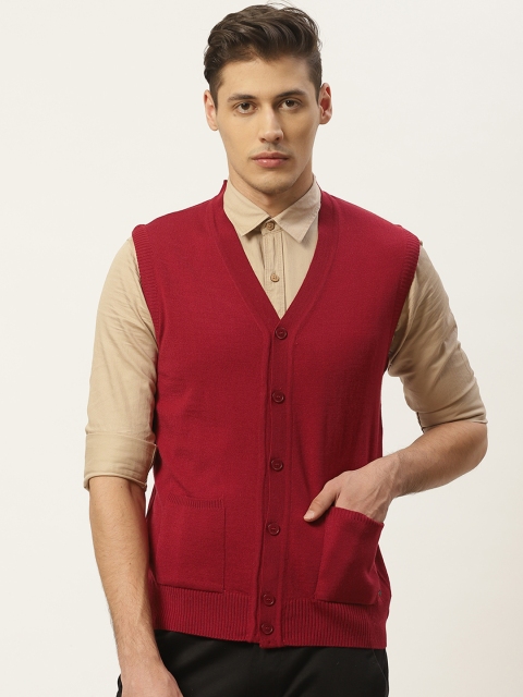 

Monte Carlo Men Red Solid Cardigan Sweater