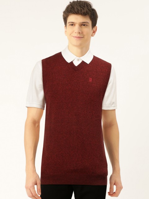 

Monte Carlo Men Maroon Self Design Vest Sweater