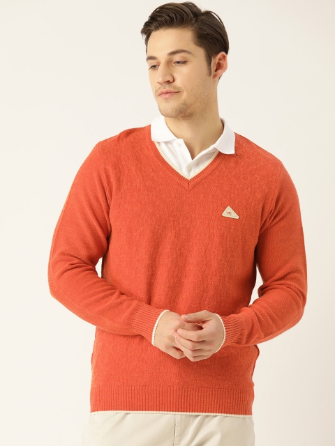 

Monte Carlo Men Coral Orange Self Design Pullover Sweater