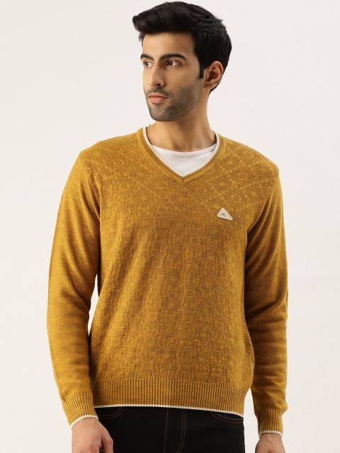

Monte Carlo Men Mustard Yellow Self Design Pullover