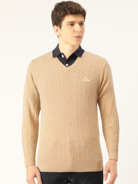

Monte Carlo Men Beige Self-Design Pullover Sweater