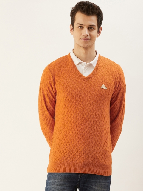 

Monte Carlo Men Orange Self Design Pullover