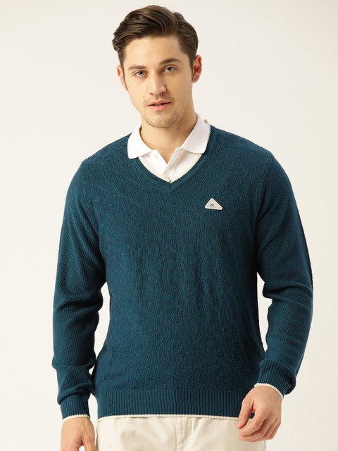 

Monte Carlo Men Teal Blue Self Design Pullover