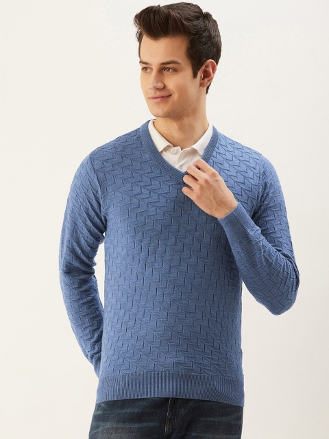 

Monte Carlo Men Blue Self Design Pullover