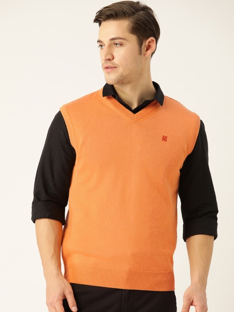 

Monte Carlo Men Orange Compact Cotton Solid Sweater Vest