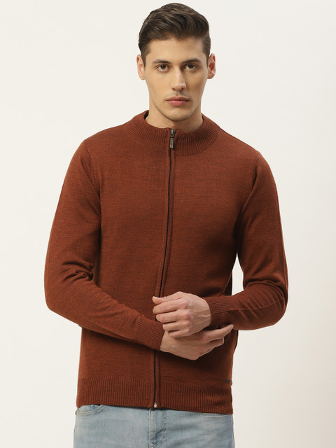 

Monte Carlo Men Rust Orange Solid Cardigan Sweater