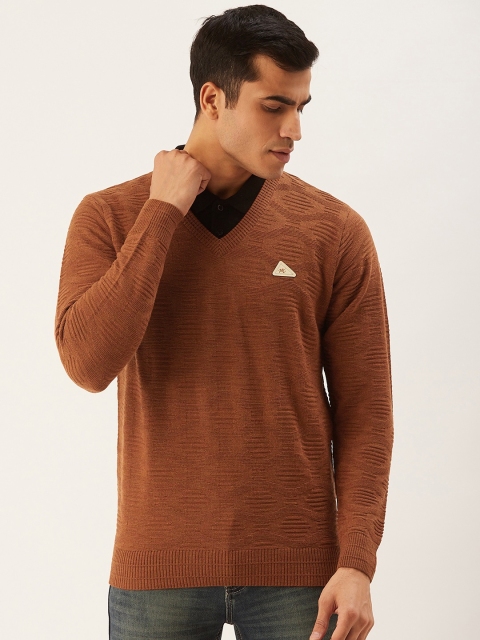 

Monte Carlo Men Rust Orange Self Design Pullover