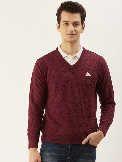 

Monte Carlo Men Maroon Self Design Pullover Sweater