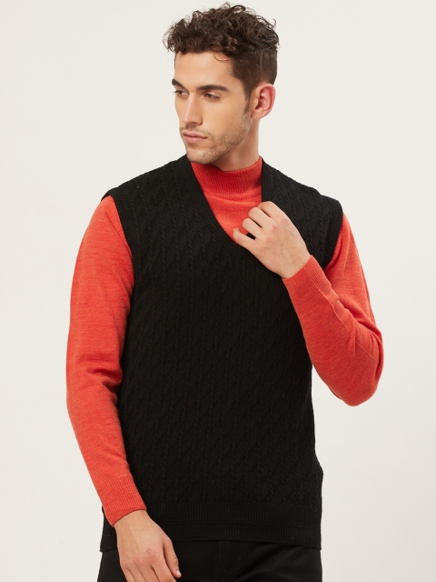 

Monte Carlo Men Black Woollen Self Design Sweater Vest