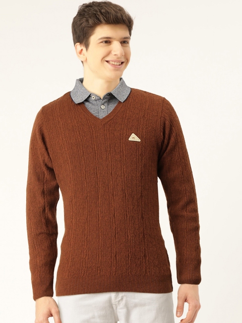 

Monte Carlo Men Rust Brown Self-Design Pullover Sweater