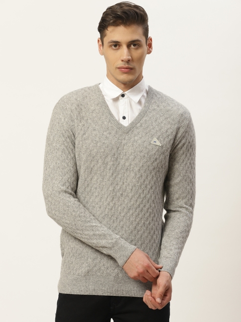 

Monte Carlo Men Grey Melange Self Design Pullover