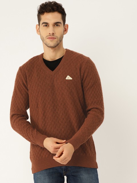 

Monte Carlo Men Rust Red Self Design Pullover Sweater