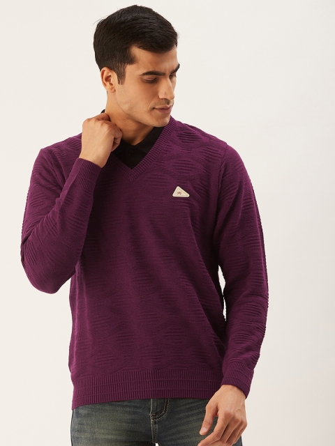 

Monte Carlo Men Purple Self Design Pullover