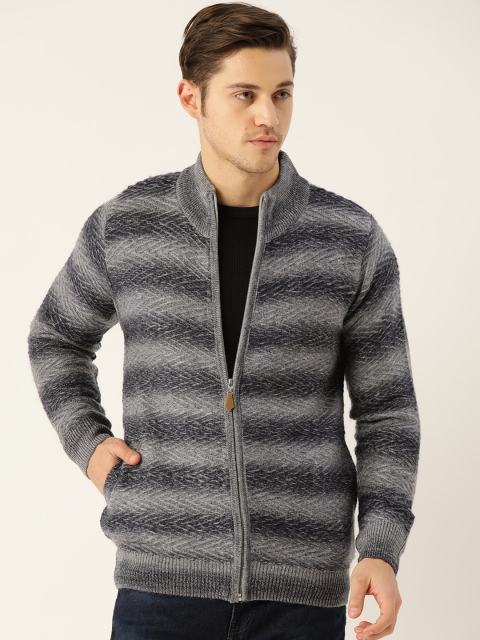 

Monte Carlo Men Charcoal Grey & Purple Striped Cardigan