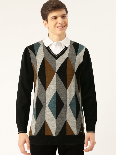 

Monte Carlo Men Black & Grey Self Design Pullover