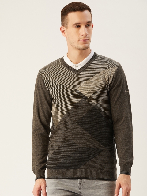 

Monte Carlo Men Olive Melange & Beige Striped Pullover Sweater