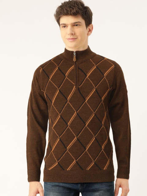 

Monte Carlo Men Coffee Brown & Mustard Yellow Self Design Pullover Sweater