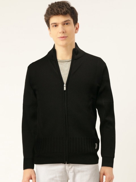 

Monte Carlo Men Black Self Design Front-Open Sweater