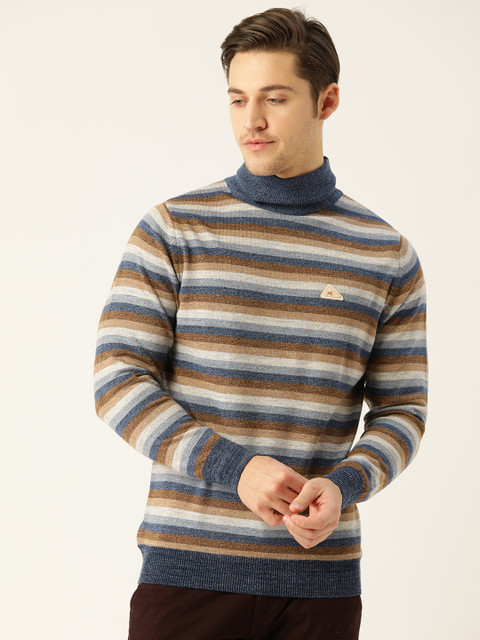 

Monte Carlo Men Navy Blue Striped Winter Pullover Sweater