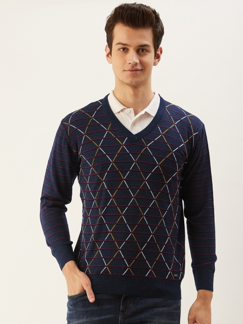 

Monte Carlo Men Navy Blue & Maroon Geometric Patterned Pullover