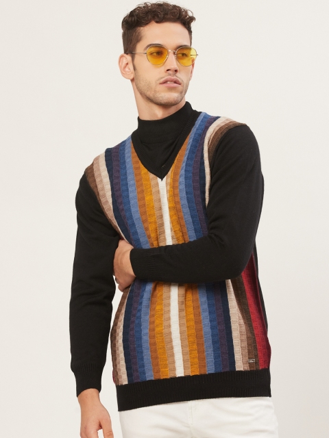 

Monte Carlo Men Black & Mustard Yellow Striped Pullover Sweater