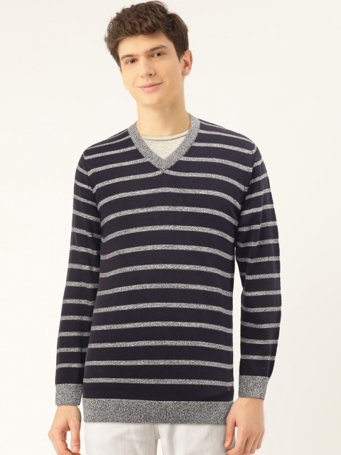 

Monte Carlo Men Navy Blue & Grey Striped Pullover Sweater