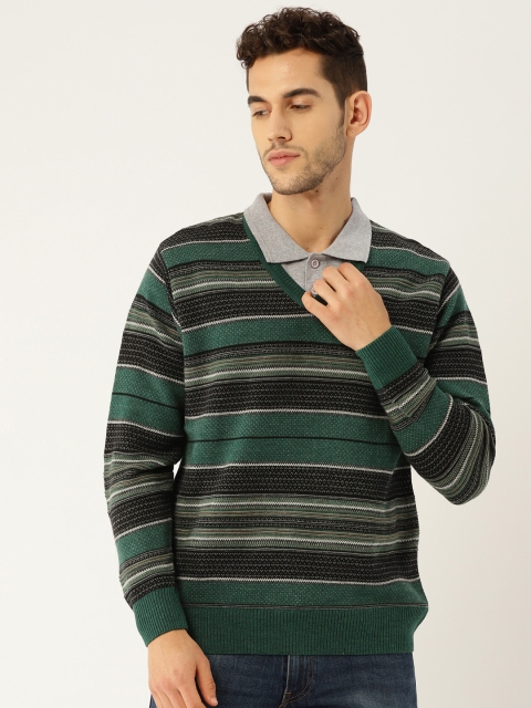 

Monte Carlo Men Green & Navy Blue Striped Pullover Sweater